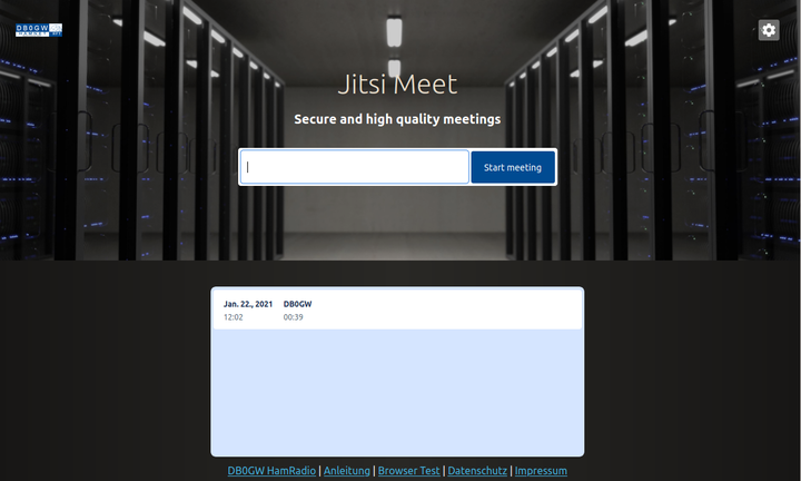 Startseite des Jitsi-Servers bei DB0GW